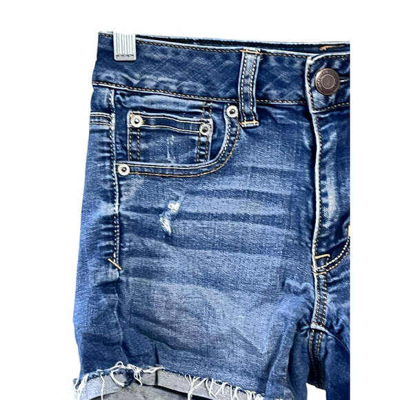 American Eagle Super Super Stretch Distressed Cutoff Denim Jean Shorts Size 2 - Picture 2 of 6
